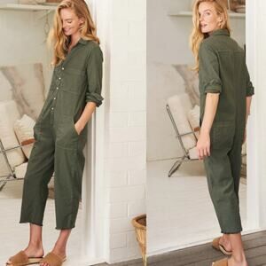 Frank & Eileen Northern Ireland Italian Performance Linen Jumpsuit Army Green XS